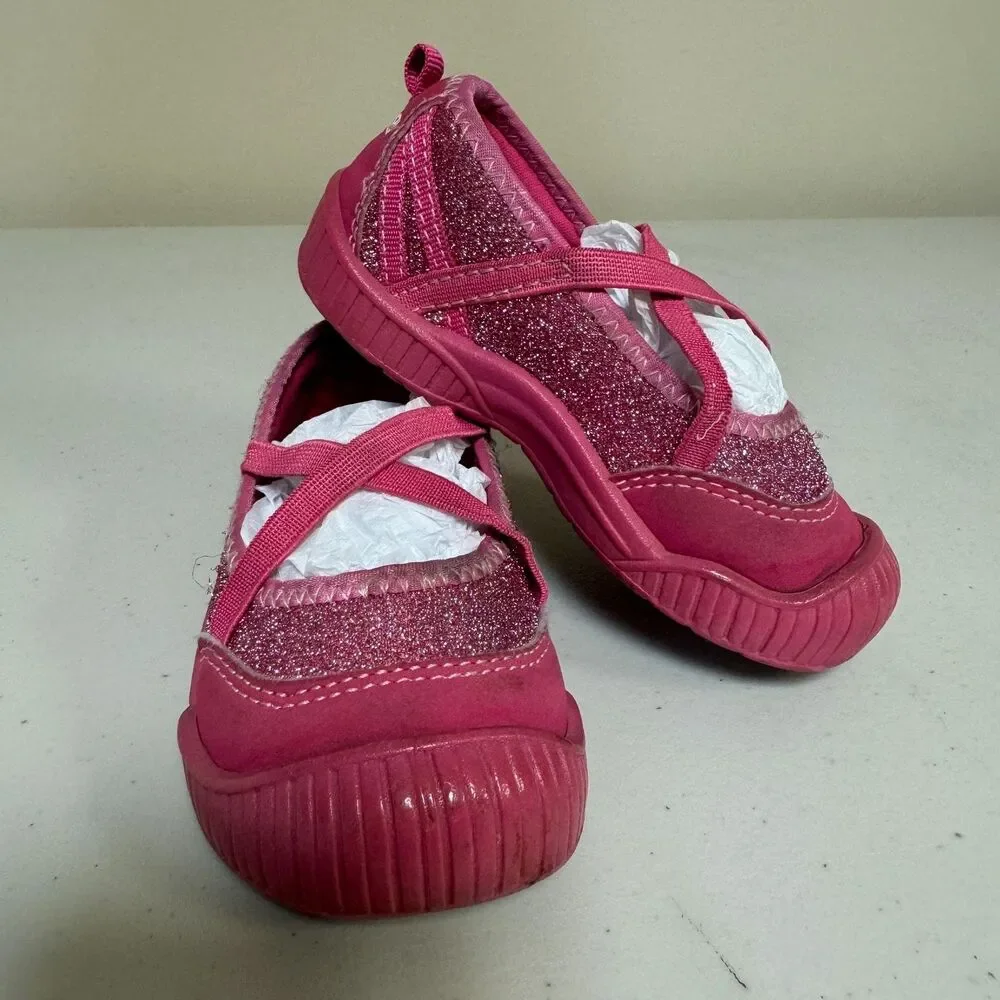 OshKosh Slip On Sneakers Girl's 6 Pink Sparkle Play Shoes Easy No Tie Spring